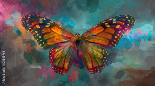 A watercolor painting of an orange butterfly