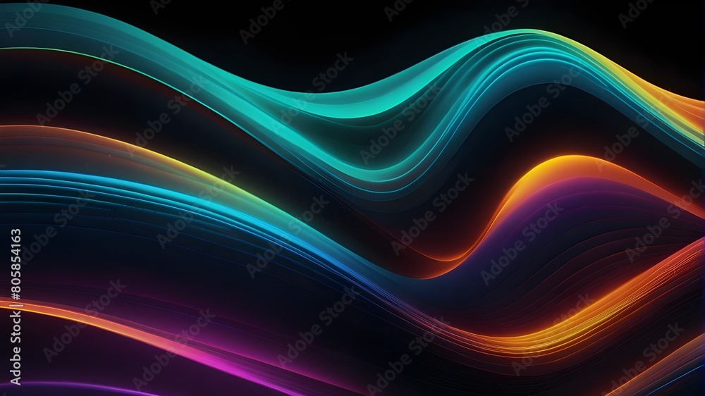 Holographic, iridescent, neon, curving wave, abstract 3D render, motion background. Gradient design element for banners, black background, photorealistic, vibrant hues, and high-octane design Holographic, iridescent, neon, curving wave, abstract 3D render, motion background. Gradient design element for banners, black background, photorealistic, vibrant hues, and high-octane design