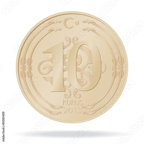 10 Kurus of Turkey  a coin in vector style on a white background  3d