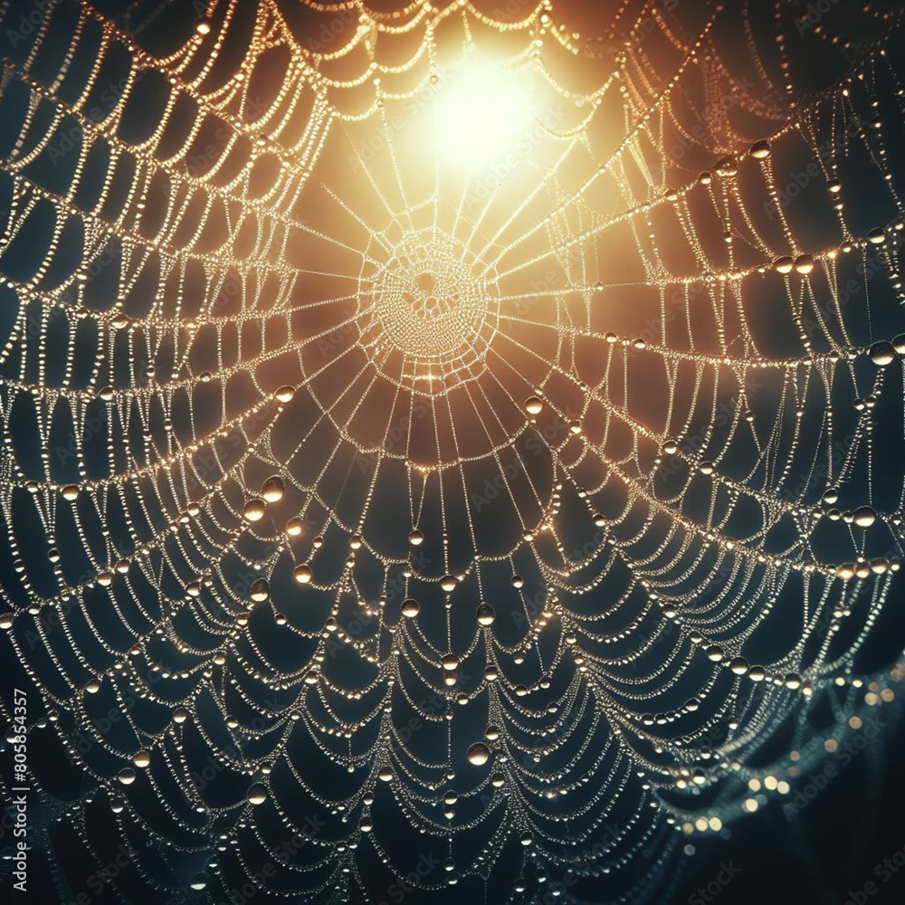 Naklejka premium spider web with dew drops