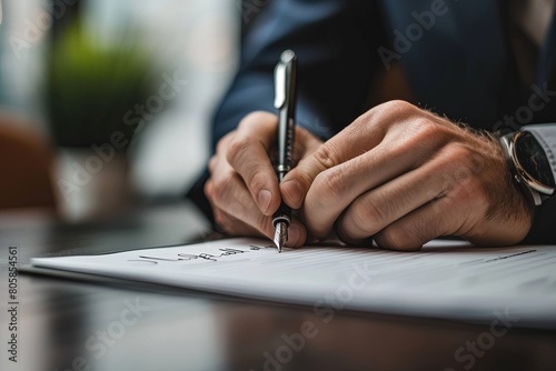 Signing a contract with a pen in a man's hand.