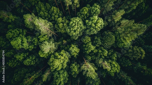 Top view of trees in green forest photo