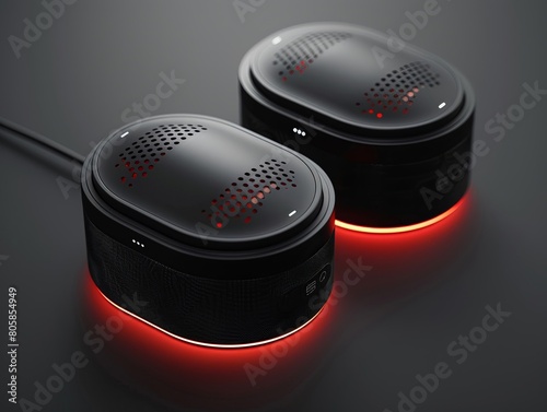Compact audio devices for travel, highquality sound technology for travelers, sleek design , octane render