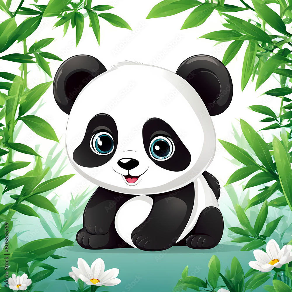 panda with bamboo leaves plant, cute panda cartoon with big eyes, isolated in white background sharp detailed illustration panda with bamboo leaves plant, cute panda cartoon with big eyes, isolated in white background sharp detailed illustration