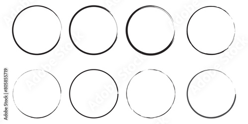 Set different circle brush strokes, hand drawn paint brush circle logo frame – vector