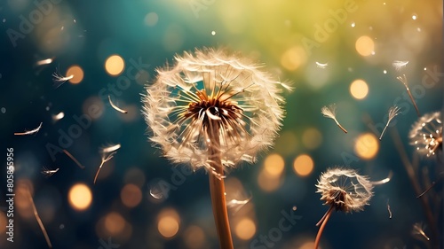 Abstract blurred nature background dandelion seeds parachute. Abstract nature bokeh pattern