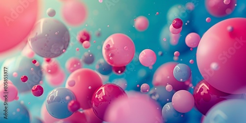A colorful image of many pink and blue spheres