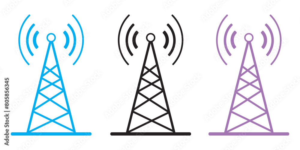 telecommunications signal transmitter. Vector illustration icon of a radio tower silhouette. Telecommunications and broadcasting industry concept icon
