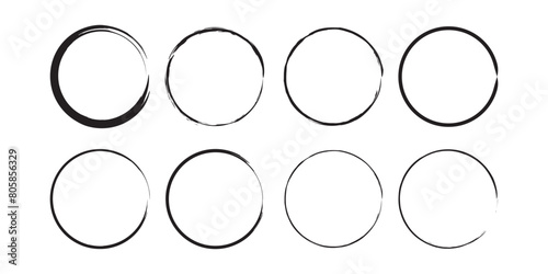 Set of hand drawn sketchy circular scribble circles , pencil or pen handwritten. Collection of isolated doodle design elements for logo, sign, emblem, frame, border. Vector illustration. EPS 10