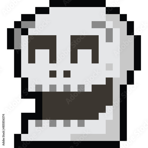 Pixel art cartoon laughting skull head icon 3