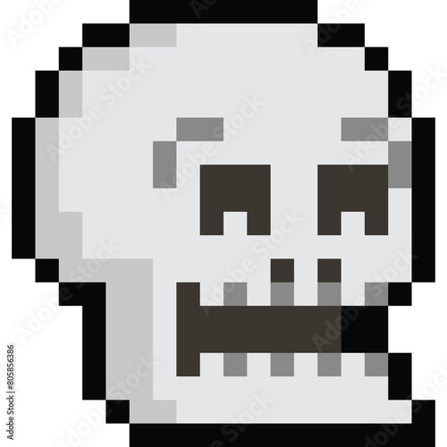 Pixel art cartoon laughting skull head icon 2