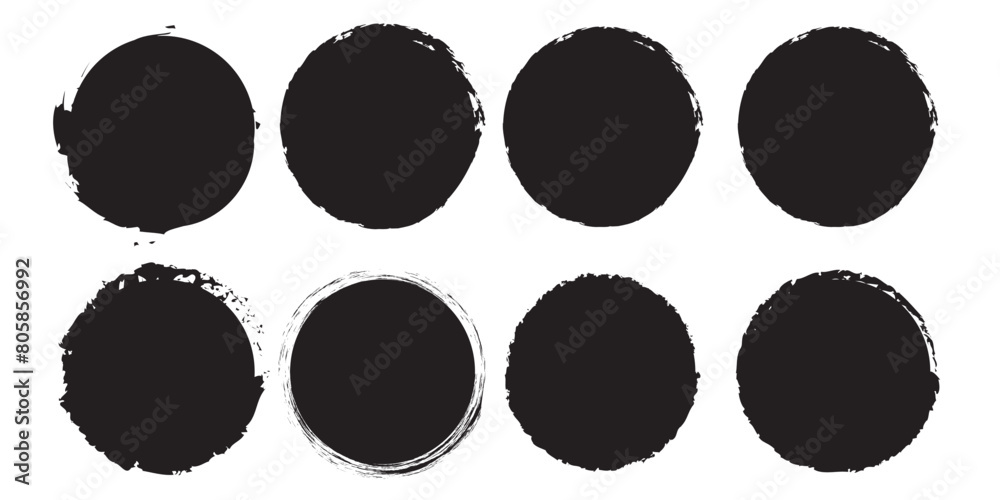 Circle grunge stamp set. Round vector isolated on white background. Black stamp vector. Collection for grunge badge, seal, ink and stamp design template. Round stamp. Grunge circle shape, vector Circle grunge stamp set. Round vector isolated on white background. Black stamp vector. Collection for grunge badge, seal, ink and stamp design template. Round stamp. Grunge circle shape, vector