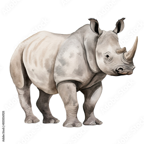 AI-Generated Watercolor cute Rhino Clip Art Illustration. Isolated elements on a white background.
