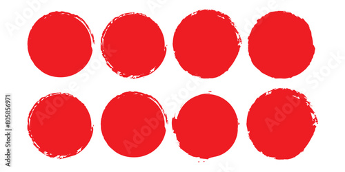 Red circles. Red circle in grunge style on white background. Japanese flag symbol of rising sun.