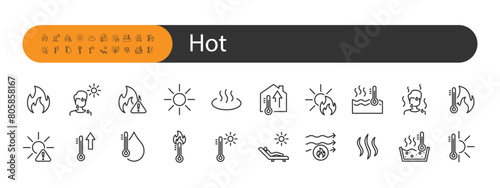 set of hot icons, summer, temperature, heat