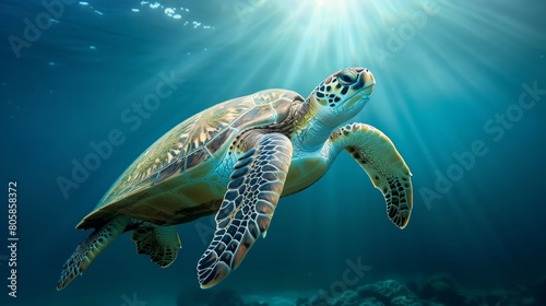 Majestic Sea Turtle Swimming in Coral Reef Waters © Darya