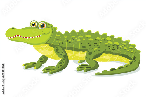 Crocodile cartoon, Green crocodile on a white background, Cartoon crocodile isolated on white background, Vector illustration
