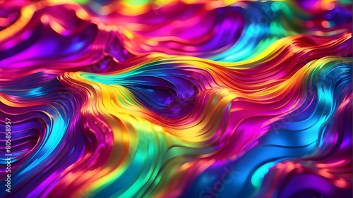 Abstract rainbow neon color with a wavy surface of holography