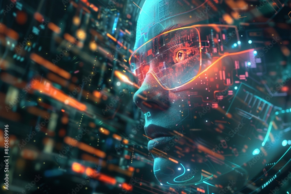Futuristic Digital Human Face