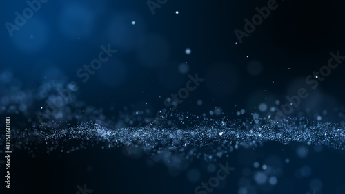 Glitter light blue particles abstract background flickering particles with bokeh effect.