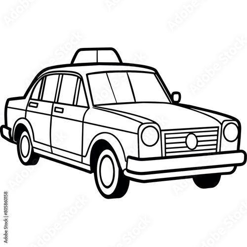 Taxi outline coloring book page line art illustration digital drawing