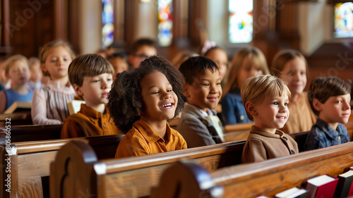 A group of children participating in a Sunday school lesson at church 