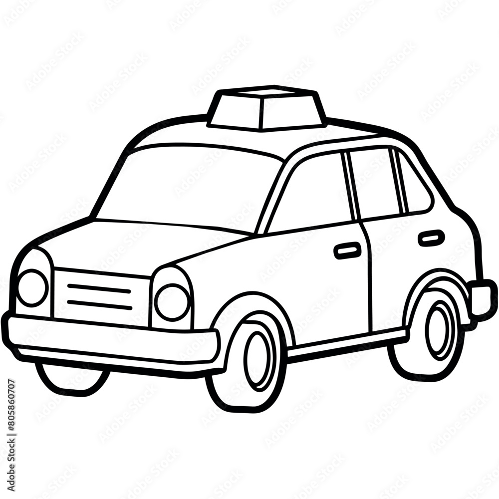 Taxi outline coloring book page line art illustration digital drawing