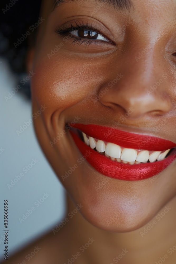 Radiant Smile with Bright Red Lipstick on Young Woman Radiant Smile with Bright Red Lipstick on Young Woman