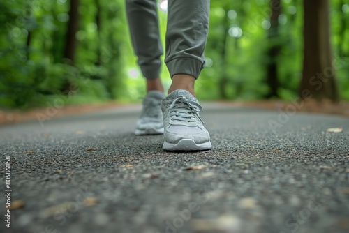 Person Walking on Park Path in Sneakers, Close-Up
