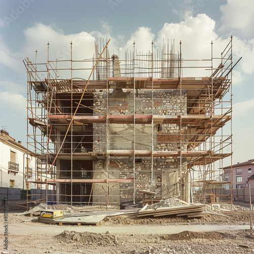 construction site with scaffolding, Generative AI