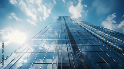 Blue sky background with glass building