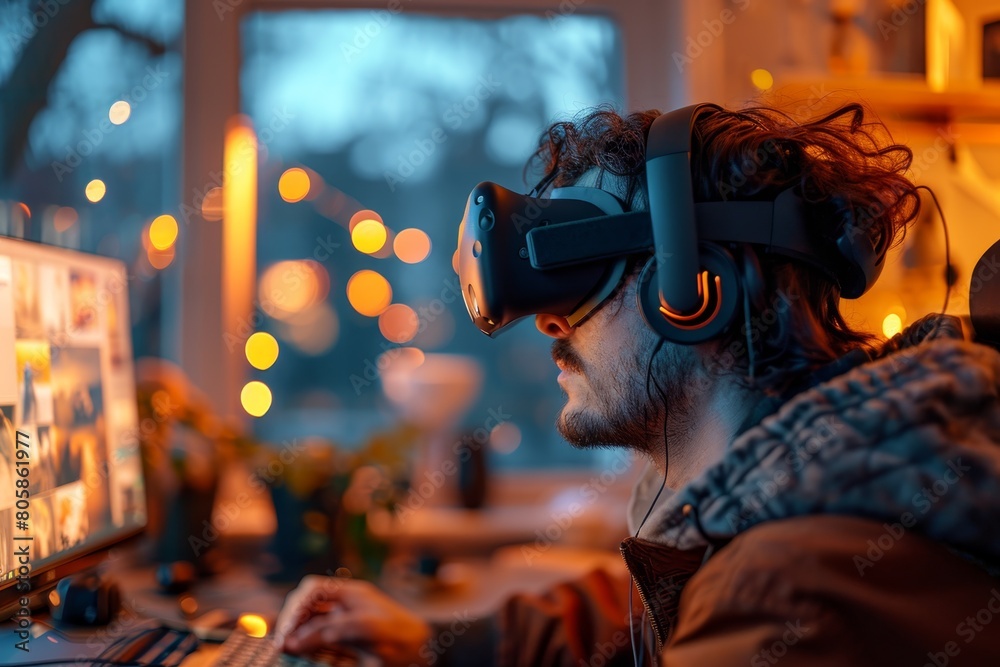 Obraz premium Virtual reality architect, designing immersive digital worlds of designer working in creative studio