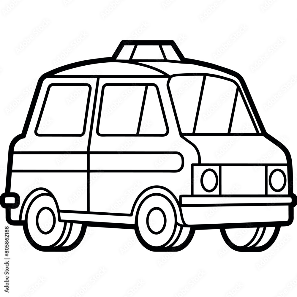 Taxi outline coloring book page line art illustration digital drawing