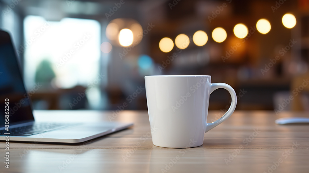 White Mug MockUps Coffee Cup on table in cafe