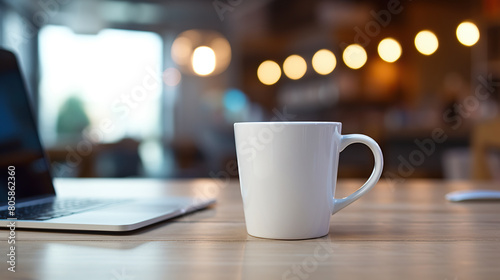 White Mug MockUps Coffee Cup on table in cafe