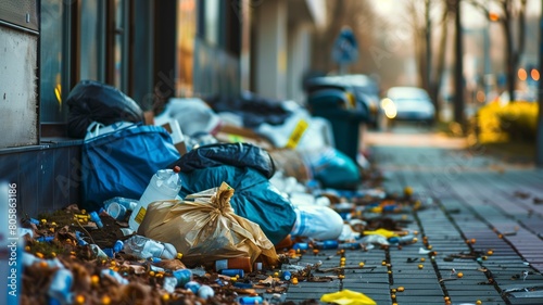 medical waste piling up outside a hospital, healthcare system strain  photo