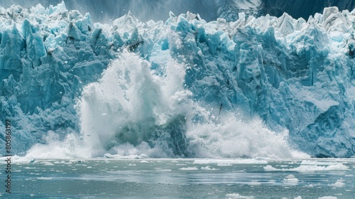 melting glacier with a calving iceberg, climate change evidence 