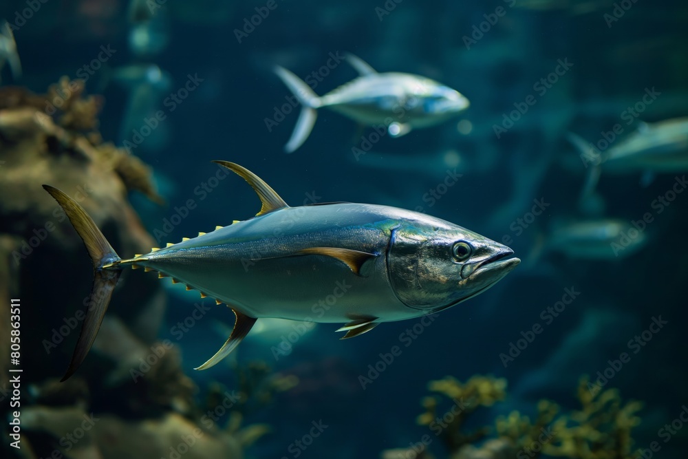 Majestic Tuna Swimming in Deep Ocean Aquarium Majestic Tuna Swimming in Deep Ocean Aquarium