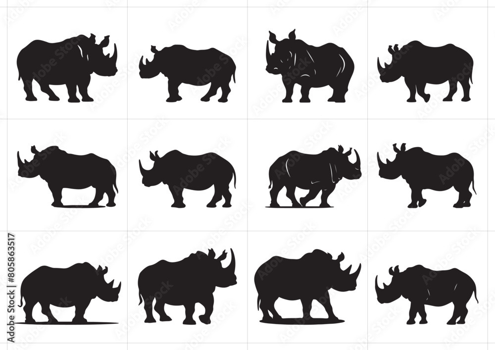 Fototapeta premium Rhino Silhouette Vector Illustration
