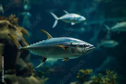 Majestic Tuna Swimming in Deep Ocean Aquarium