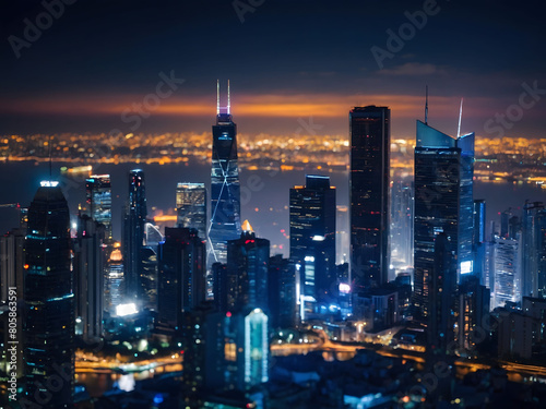 Digital Nexus, Behold the Glowing Horizons of a Smart City Enveloped by a Dark Blue Aura, Symbolizing the Synergy of IoT, G, and AI Integration © xKas