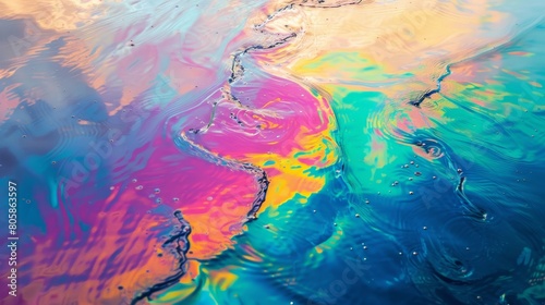 oil spill on ocean surface, rainbow sheen, environmental disaster  photo