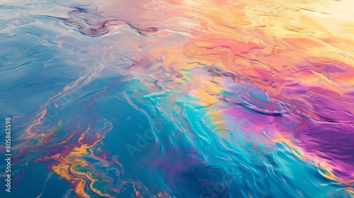 oil spill on ocean surface, rainbow sheen, environmental disaster 
