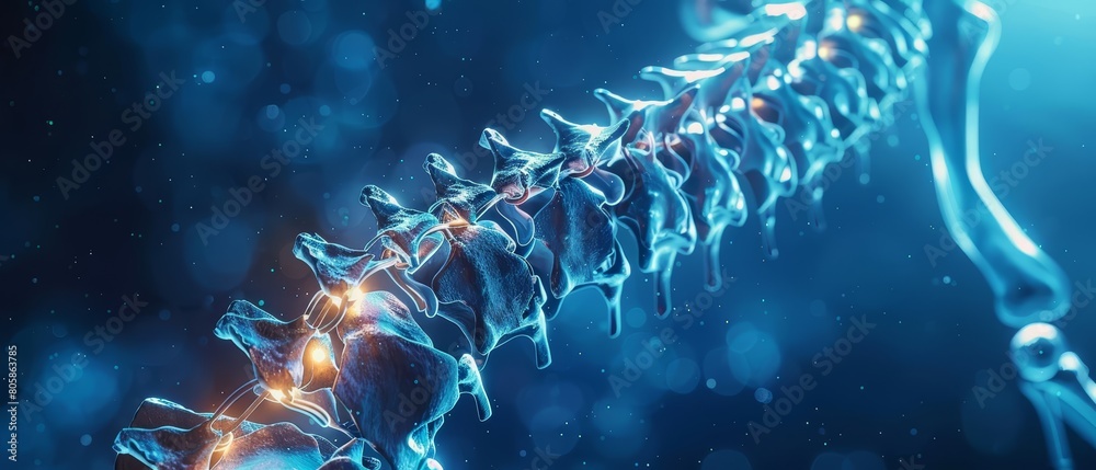 Observe the detailed 3D rendering of a human spine, a highlight in the ...
