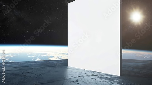 Overlooking the vast expanse of space  the creative white blank mockup stands boldly  white blank poster billboard Sharpen with large copy space