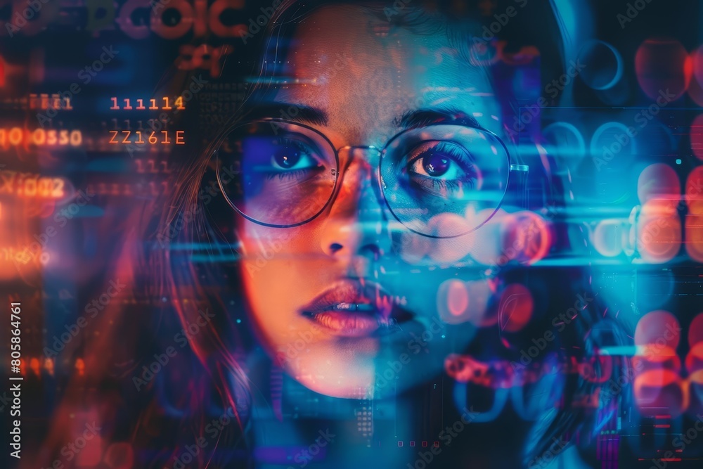 The realistic portrait of a software developer focuses on the intense concentration evident in her expression The realistic portrait of a software developer focuses on the intense concentration evident in her expression