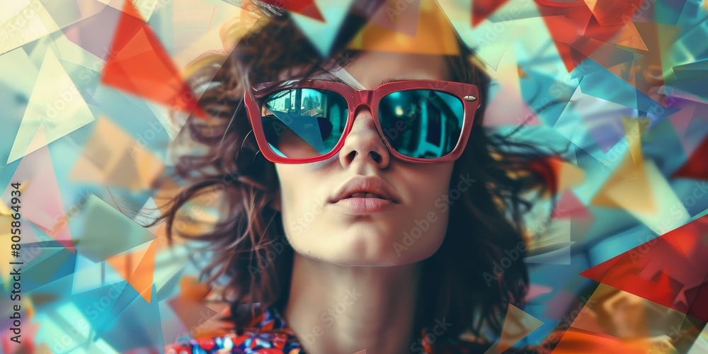 Woman Wearing Red Sunglasses and Colorful Shirt