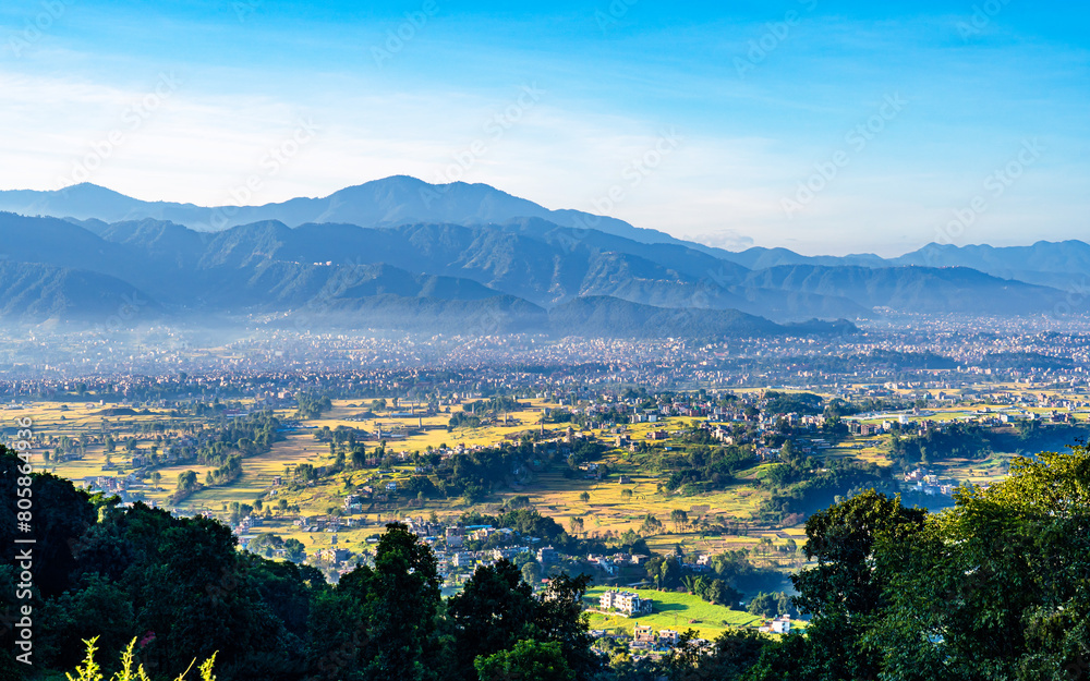 landscape view of Paddy farmland terrace in Nepal.