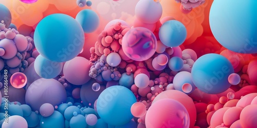 Abstract Painting of Blue and Pink Bubbles