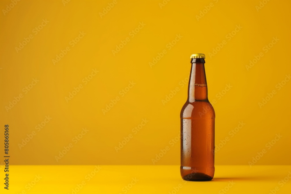Beer Bottle on a Yellow Minimalist Background Beer Bottle on a Yellow Minimalist Background